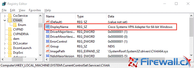 The correct 64bit Windows 10 registry values for the Cisco VPN Client to work