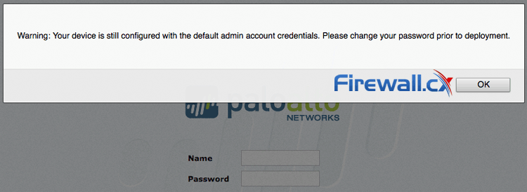 Palo Alto Networks Firewall alerts the administrator to change the default password