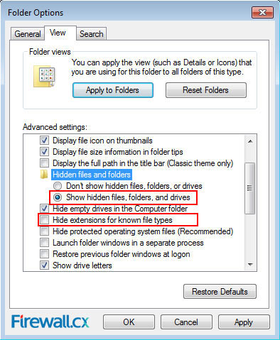 Windows Vista Explorer View Hidden Folders