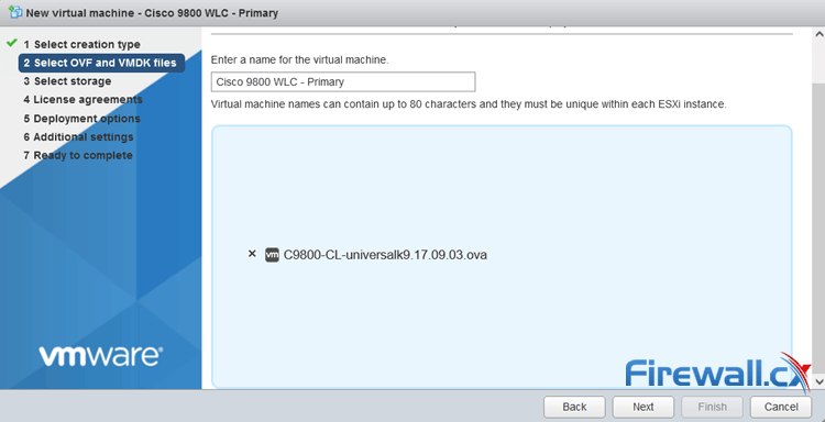 Selecting and uploading Cisco 9800-CL cloud controller OVA file