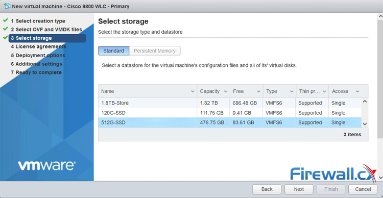 Cisco 9800-CL wireless controller deployment - selecting storage