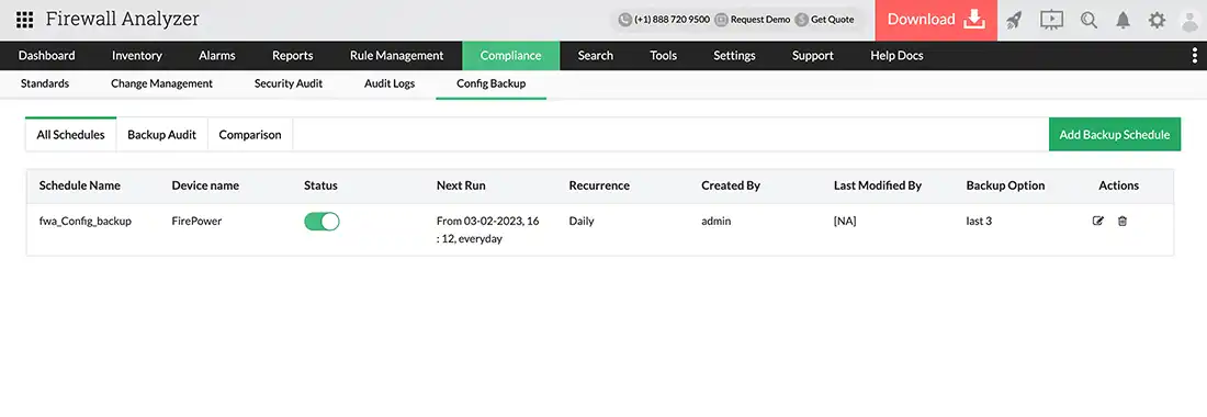 ManageEngine - Firewall Analyzer - Compliance and configuration backup